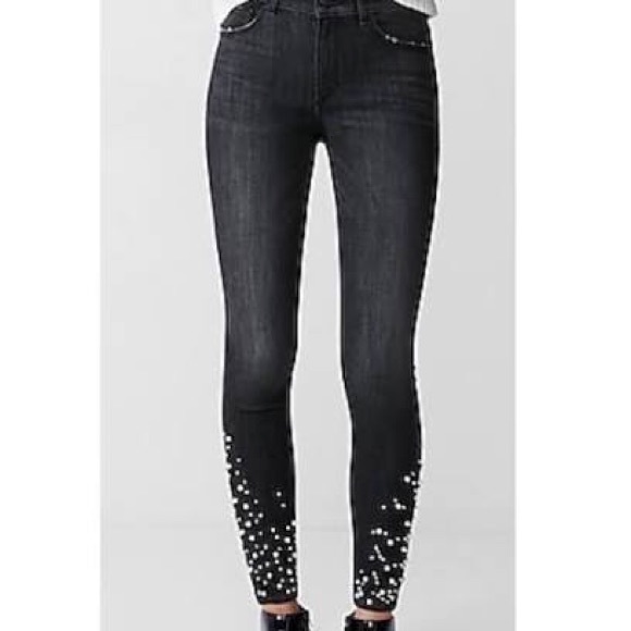 Express High Waist Jeans w/ Pearl Accent - size 2R - Picture 4 of 5
